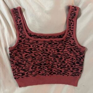 Brown & black leopard print straight neckline crop top